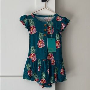 🌺🍍Posh Peanut Teal Floral Pineapple Twirl Bodysuit Dress